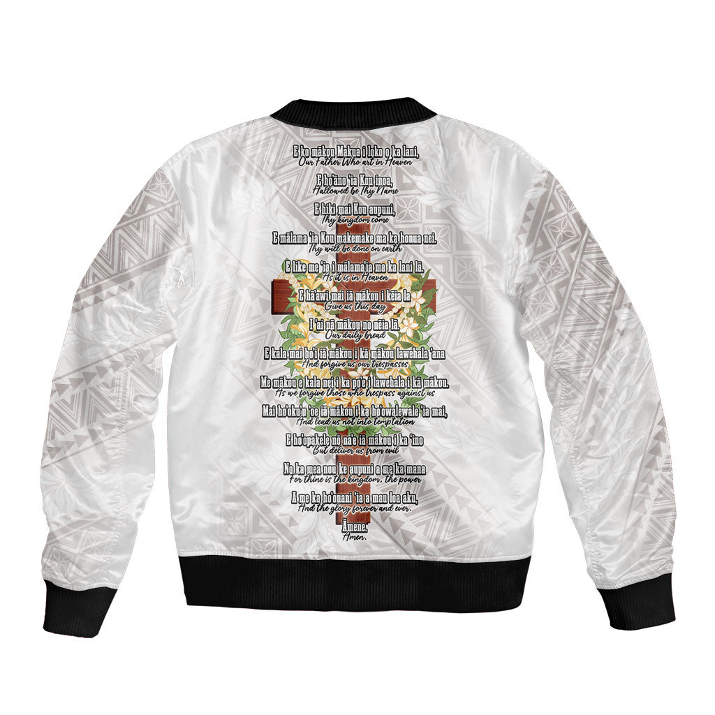 Hawaii Ka Pule a ka Haku Memorial Bomber Jacket Flower Lei Cross - Ivory White LT7 - Polynesian Pride