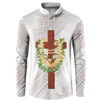 Hawaii Ka Pule a ka Haku Memorial Button Sweatshirt Flower Lei Cross - Ivory White LT7 Ivory - Polynesian Pride