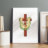 Hawaii Ka Pule a ka Haku Memorial Canvas Wall Art Flower Lei Cross - Ivory White LT7 - Polynesian Pride