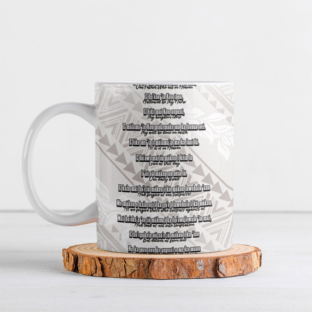 Hawaii Ka Pule a ka Haku Memorial Ceramic Mug Flower Lei Cross - Ivory White LT7 Ivory - Polynesian Pride