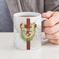 Hawaii Ka Pule a ka Haku Memorial Ceramic Mug Flower Lei Cross - Ivory White LT7 - Polynesian Pride