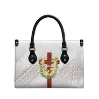 Hawaii Ka Pule a ka Haku Memorial Leather Bag Flower Lei Cross - Ivory White LT7 - Polynesian Pride