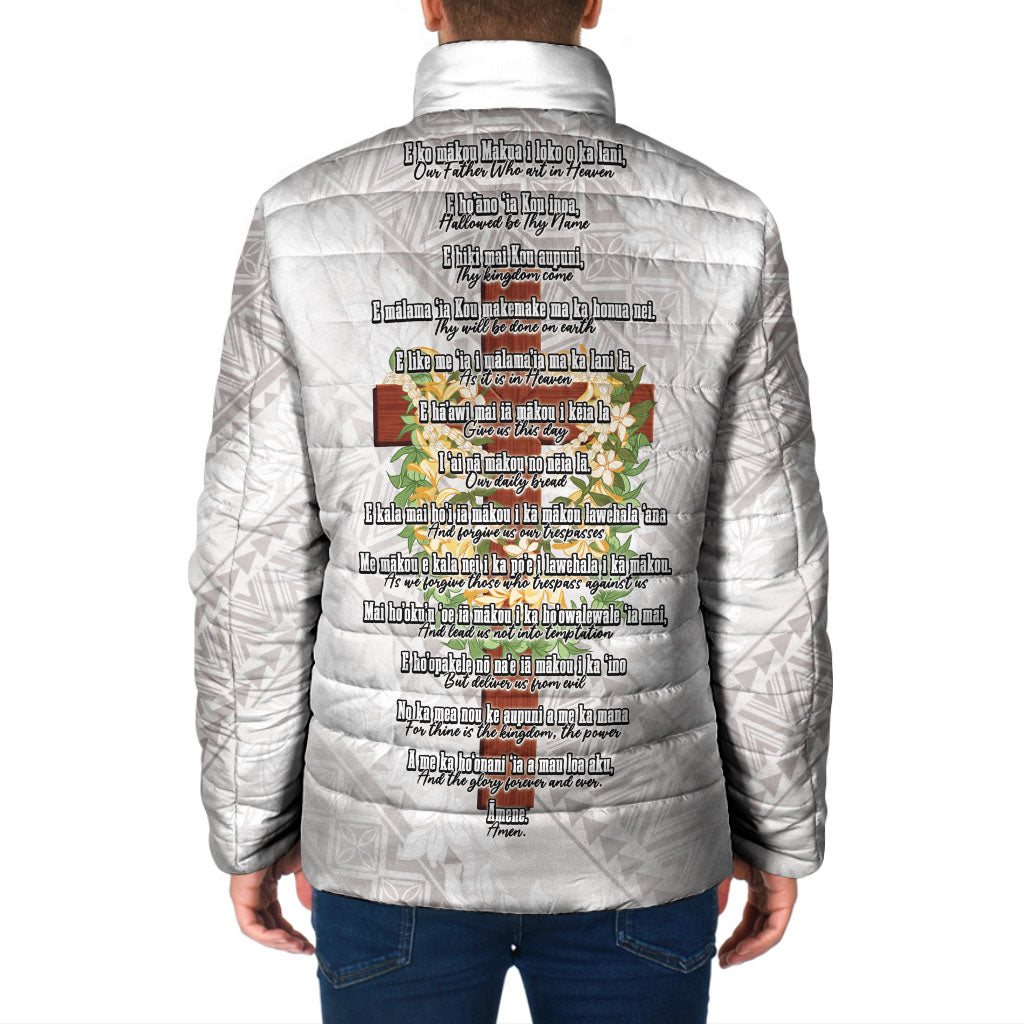 Hawaii Ka Pule a ka Haku Memorial Padded Jacket Flower Lei Cross - Ivory White LT7 - Polynesian Pride