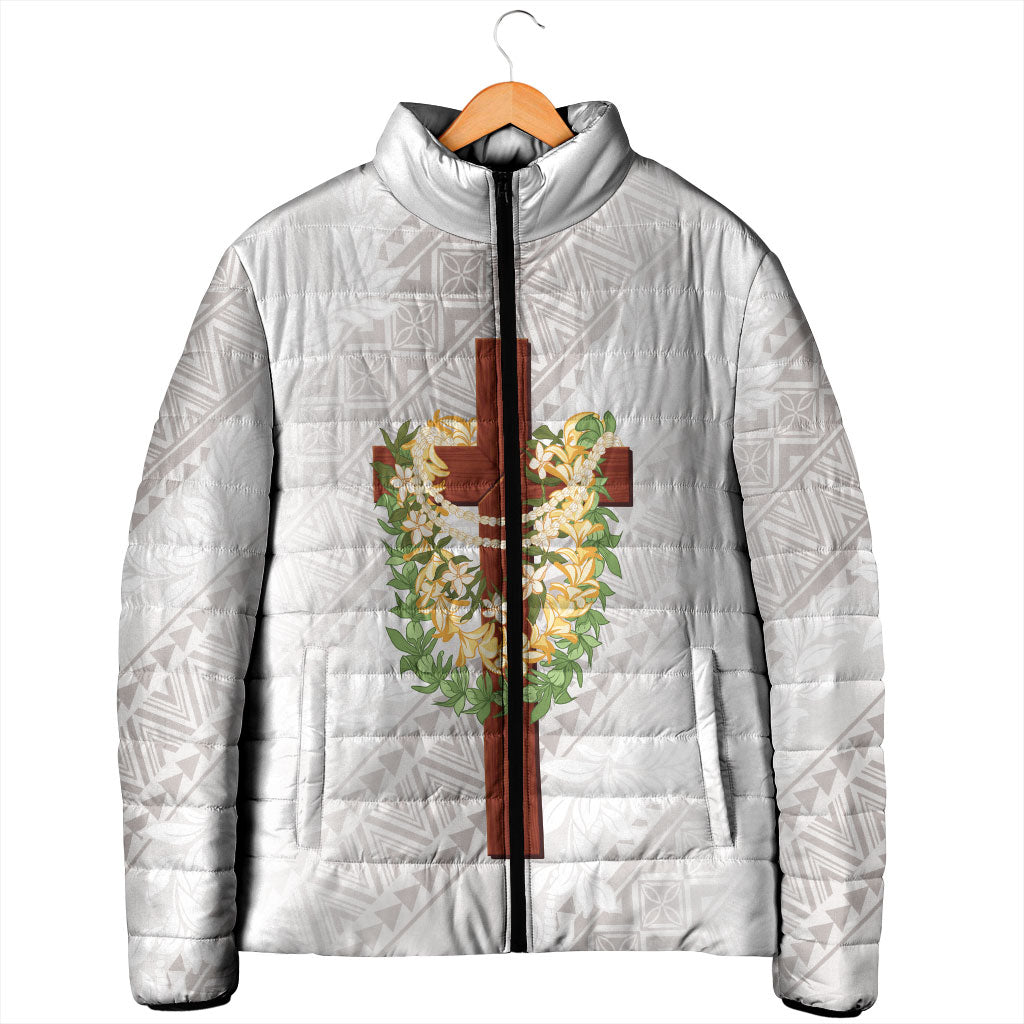 Hawaii Ka Pule a ka Haku Memorial Padded Jacket Flower Lei Cross - Ivory White LT7 - Polynesian Pride