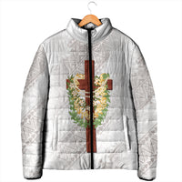 Hawaii Ka Pule a ka Haku Memorial Padded Jacket Flower Lei Cross - Ivory White LT7 - Polynesian Pride