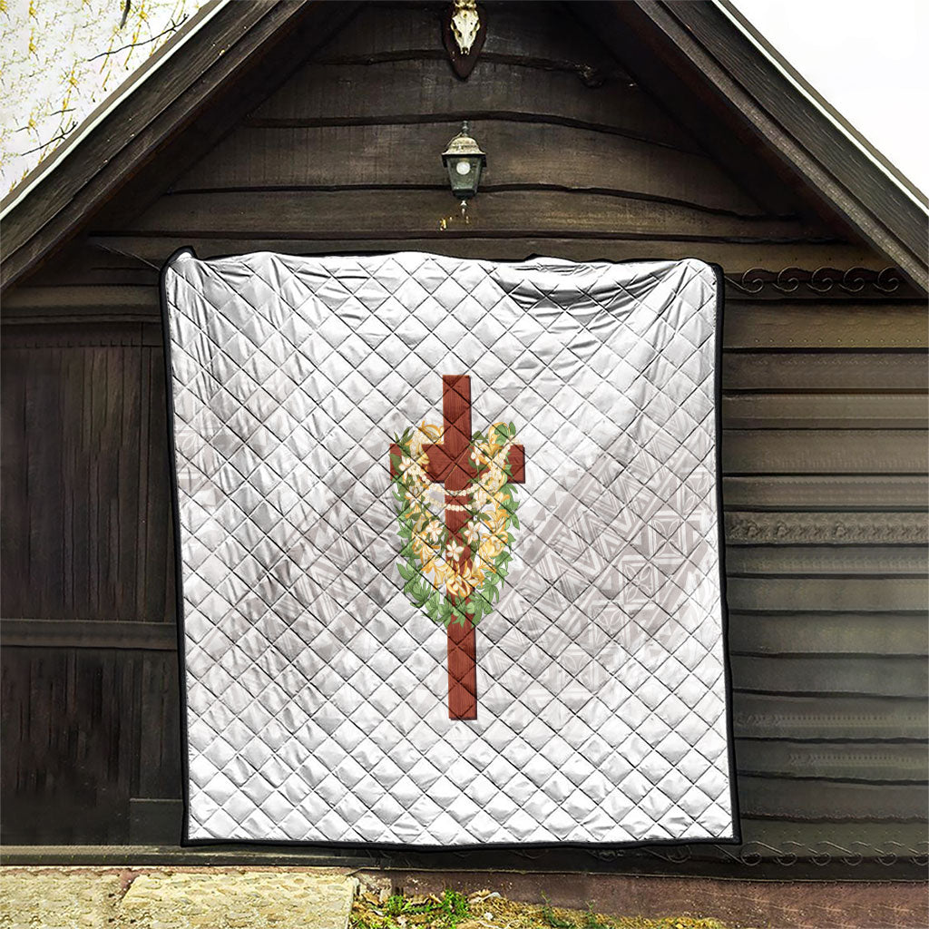 Hawaii Ka Pule a ka Haku Memorial Quilt Flower Lei Cross - Ivory White LT7 - Polynesian Pride