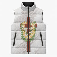 Hawaii Ka Pule a ka Haku Memorial Sleeveless Puffer Jacket Flower Lei Cross - Ivory White LT7 Unisex Ivory - Polynesian Pride