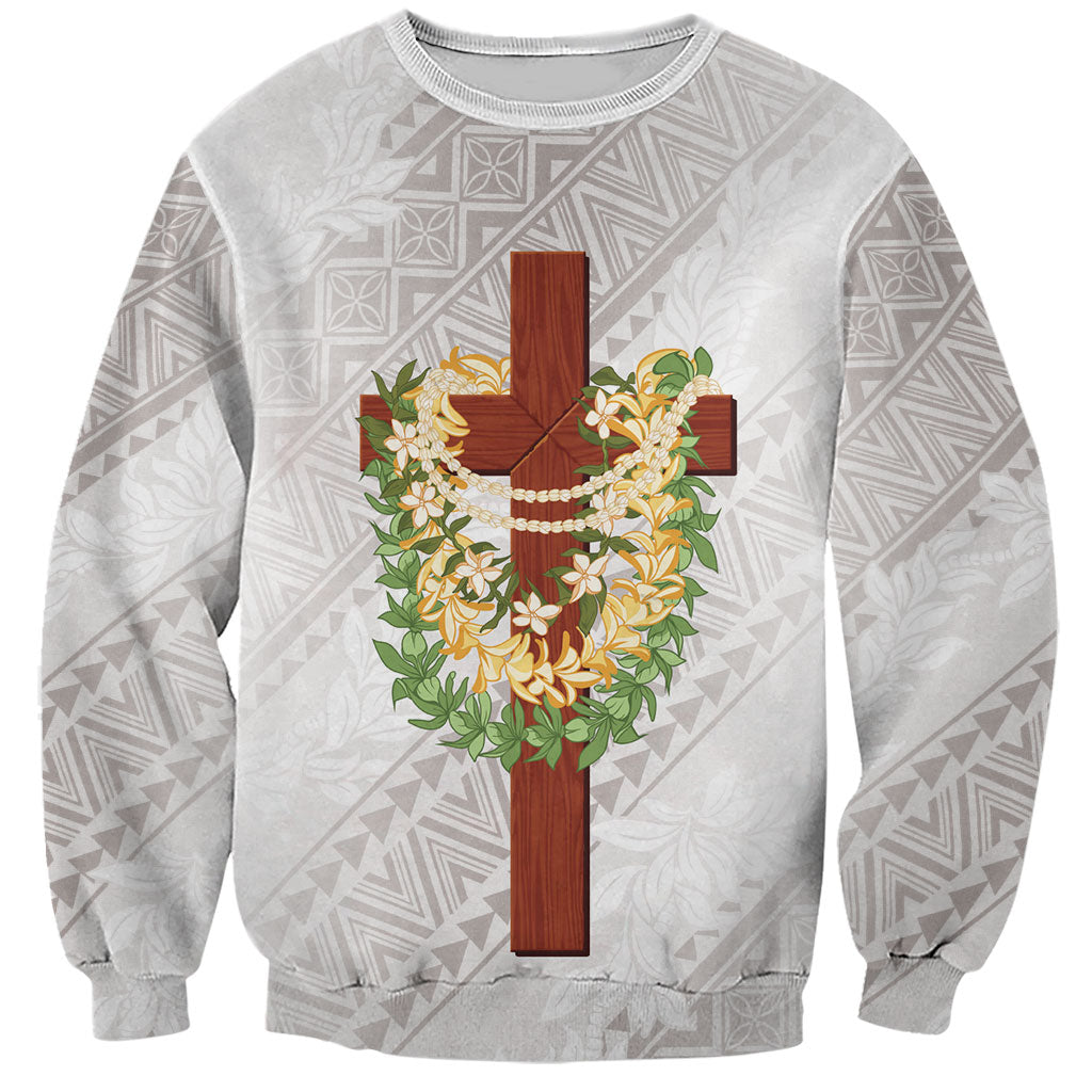 Hawaii Ka Pule a ka Haku Memorial Sweatshirt Flower Lei Cross - Ivory White LT7 Unisex Ivory - Polynesian Pride