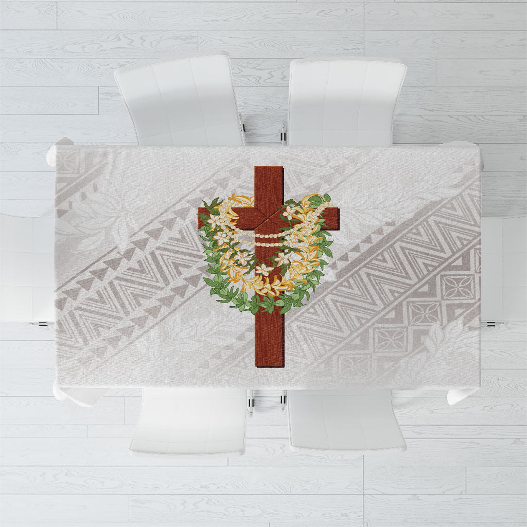 Hawaii Ka Pule a ka Haku Memorial Tablecloth Flower Lei Cross - Ivory White LT7 Ivory - Polynesian Pride