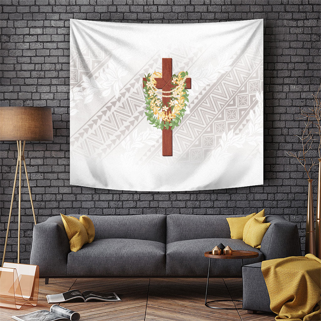 Hawaii Ka Pule a ka Haku Memorial Tapestry Flower Lei Cross - Ivory White LT7 Ivory - Polynesian Pride