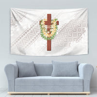 Hawaii Ka Pule a ka Haku Memorial Tapestry Flower Lei Cross - Ivory White LT7 - Polynesian Pride
