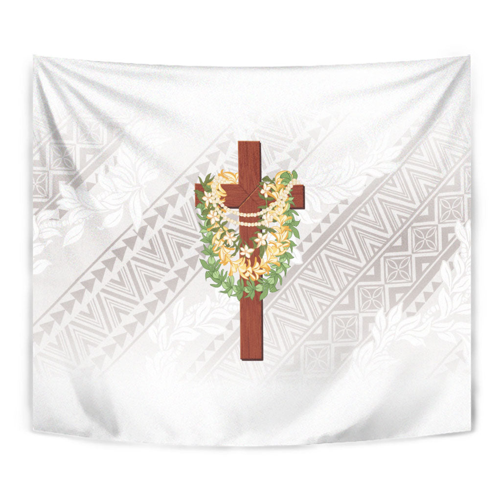 Hawaii Ka Pule a ka Haku Memorial Tapestry Flower Lei Cross - Ivory White LT7 - Polynesian Pride