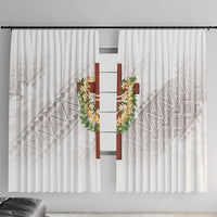 Hawaii Ka Pule a ka Haku Memorial Window Curtain Flower Lei Cross - Ivory White LT7 With Hooks Ivory - Polynesian Pride