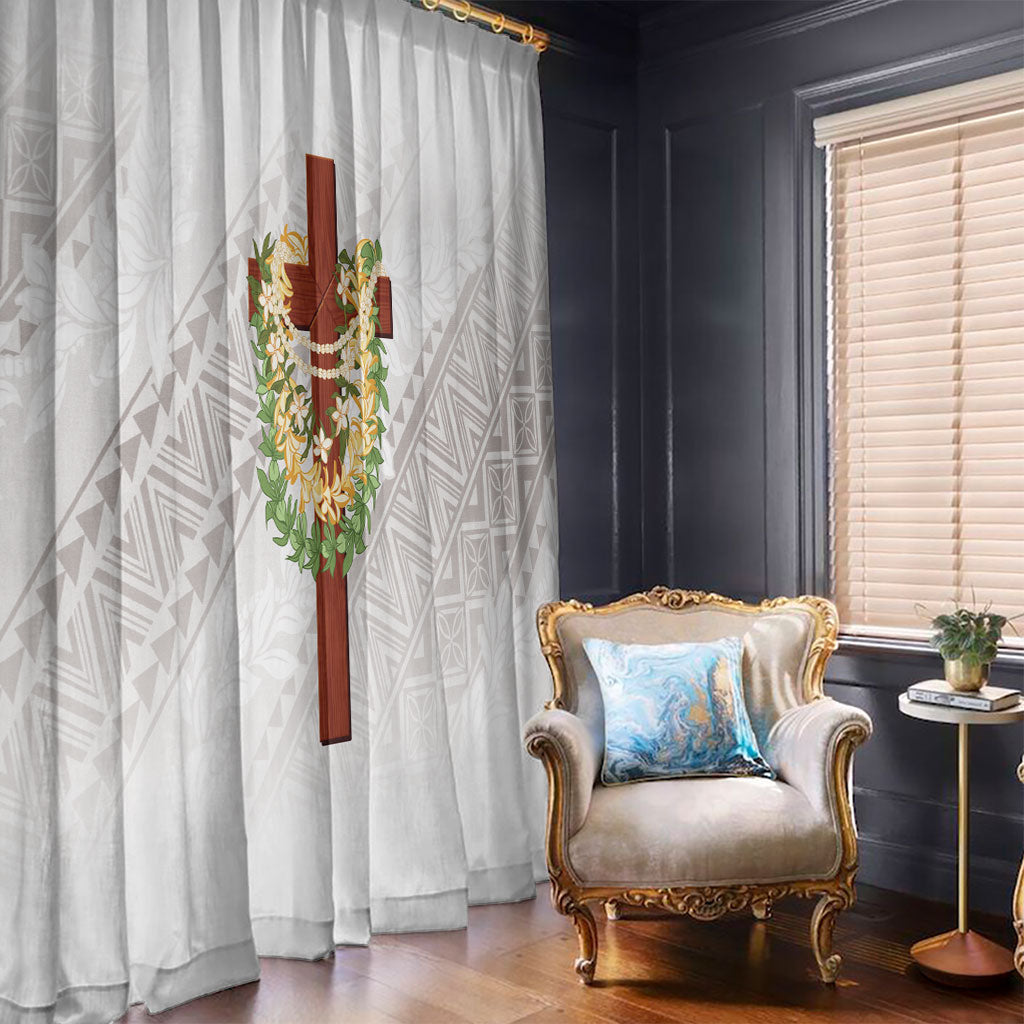Hawaii Ka Pule a ka Haku Memorial Window Curtain Flower Lei Cross - Ivory White LT7 - Polynesian Pride