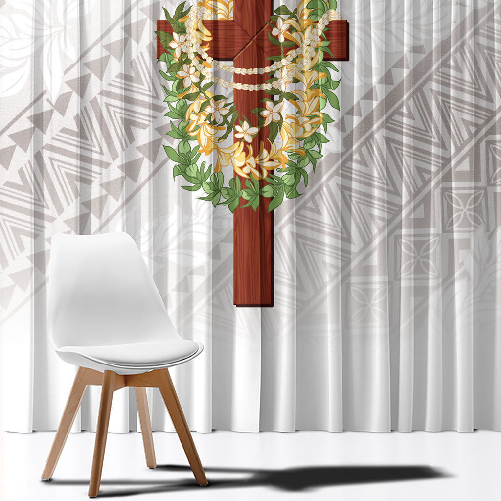 Hawaii Ka Pule a ka Haku Memorial Window Curtain Flower Lei Cross - Ivory White LT7 - Polynesian Pride