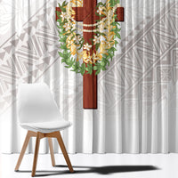 Hawaii Ka Pule a ka Haku Memorial Window Curtain Flower Lei Cross - Ivory White LT7 - Polynesian Pride