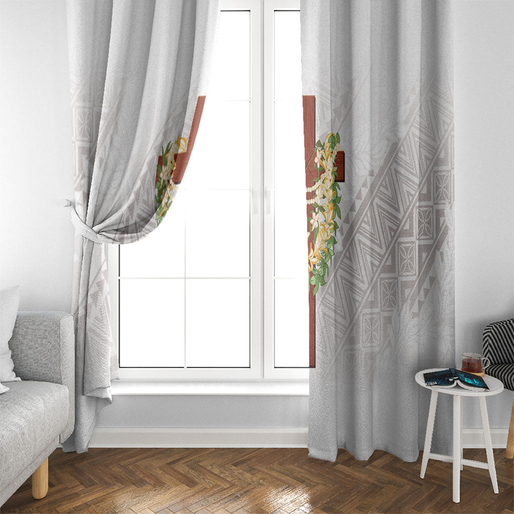 Hawaii Ka Pule a ka Haku Memorial Window Curtain Flower Lei Cross - Ivory White LT7 - Polynesian Pride