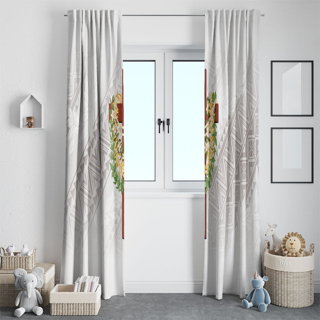 Hawaii Ka Pule a ka Haku Memorial Window Curtain Flower Lei Cross - Ivory White LT7 - Polynesian Pride