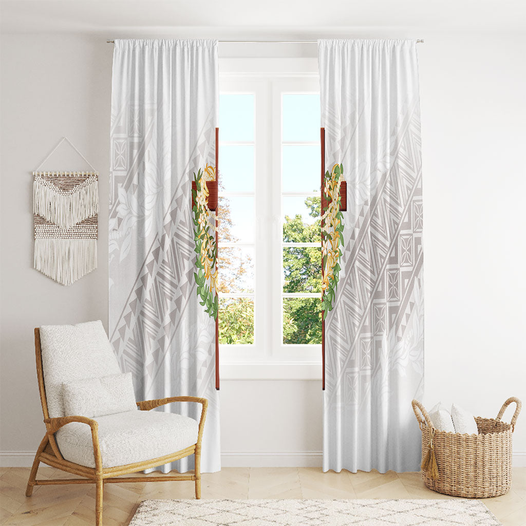 Hawaii Ka Pule a ka Haku Memorial Window Curtain Flower Lei Cross - Ivory White LT7 - Polynesian Pride