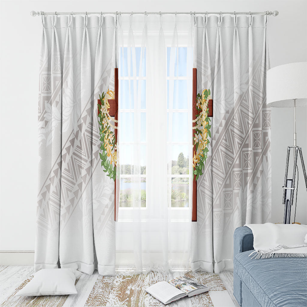 Hawaii Ka Pule a ka Haku Memorial Window Curtain Flower Lei Cross - Ivory White LT7 - Polynesian Pride