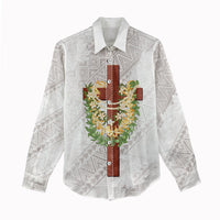 Hawaii Ka Pule a ka Haku Memorial Women Casual Shirt Flower Lei Cross - Ivory White LT7 - Polynesian Pride