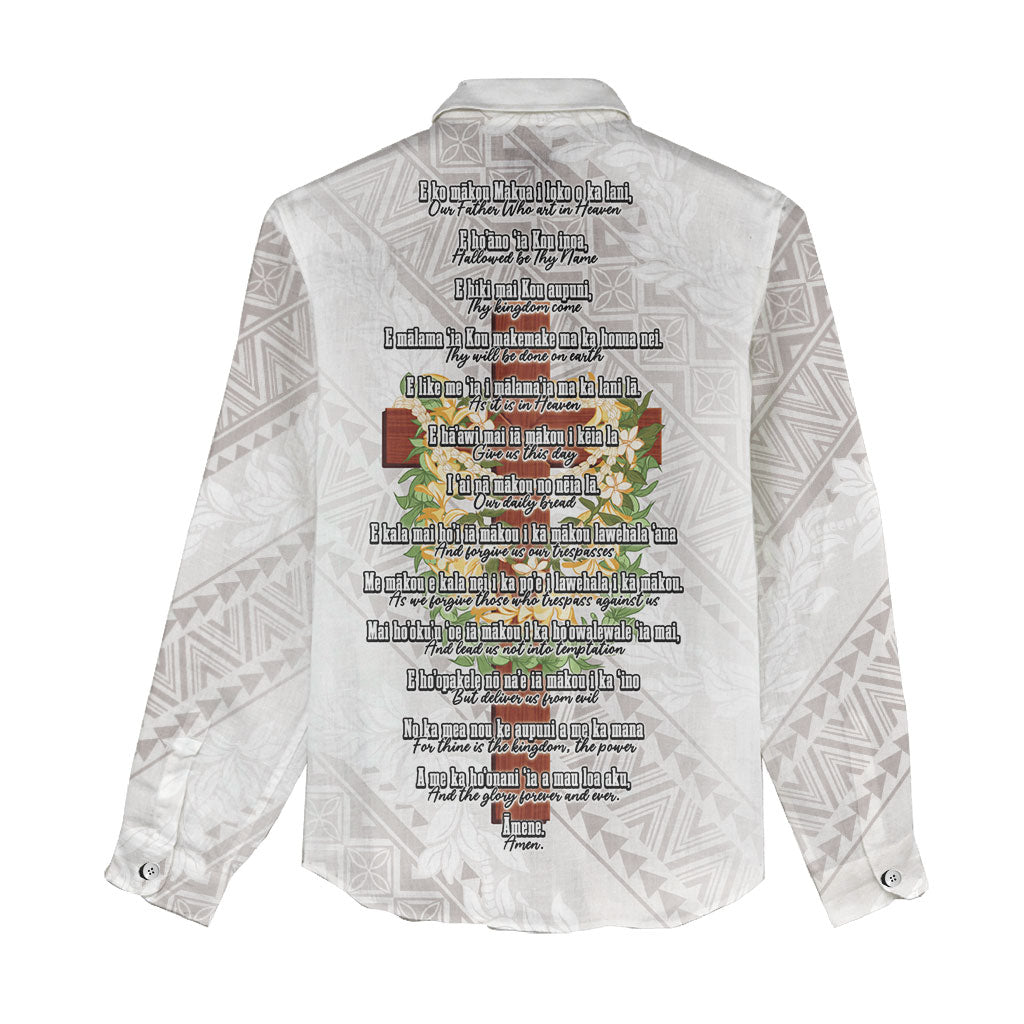 Hawaii Ka Pule a ka Haku Memorial Women Casual Shirt Flower Lei Cross - Ivory White LT7 - Polynesian Pride