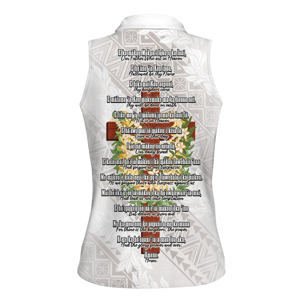 Hawaii Ka Pule a ka Haku Memorial Women Sleeveless Polo Shirt Flower Lei Cross - Ivory White LT7 - Polynesian Pride