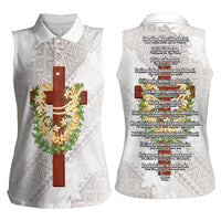 Hawaii Ka Pule a ka Haku Memorial Women Sleeveless Polo Shirt Flower Lei Cross - Ivory White LT7 - Polynesian Pride