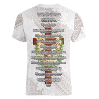 Hawaii Ka Pule a ka Haku Memorial Women V-Neck T-Shirt Flower Lei Cross - Ivory White LT7 - Polynesian Pride