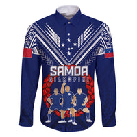 Personalised Samoa Rugby Family Matching Short Sleeve Bodycon Dress and Hawaiian Shirt World Cup 2023 Siamupini Siva Tau LT7 Dad's Shirt - Long Sleeve Blue - Polynesian Pride