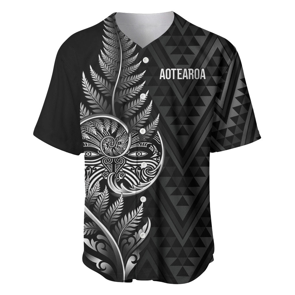 New Zealand Ta Moko Silver Fern Baseball Jersey Taniko Taniwha Motifs LT7 Black - Polynesian Pride