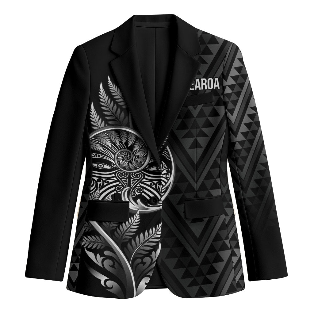 New Zealand Ta Moko Silver Fern Blazer Taniko Taniwha Motifs LT7 Unisex Black - Polynesian Pride