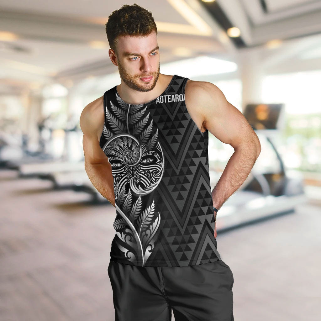 New Zealand Ta Moko Silver Fern Men Tank Top Taniko Taniwha Motifs LT7 Black - Polynesian Pride