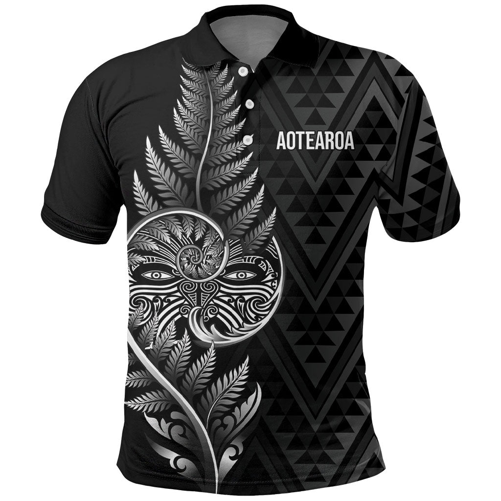 New Zealand Ta Moko Silver Fern Polo Shirt Taniko Taniwha Motifs LT7 Black - Polynesian Pride