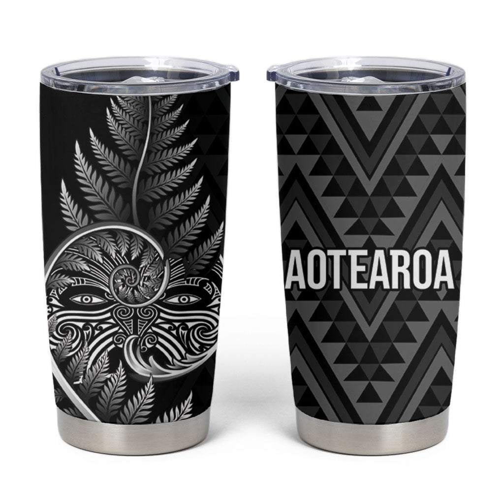New Zealand Ta Moko Silver Fern Tumbler Cup Taniko Taniwha Motifs LT7 Black - Polynesian Pride
