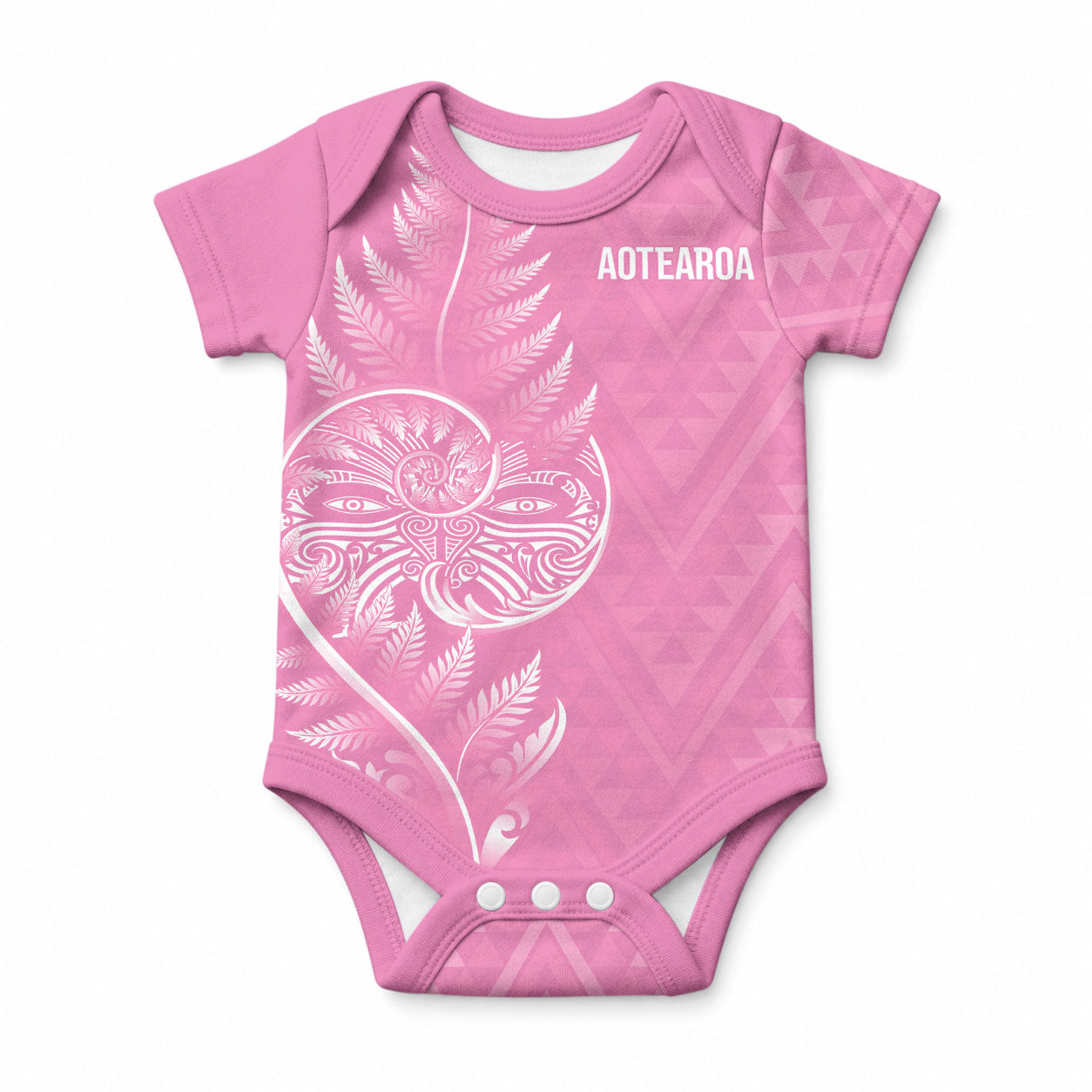New Zealand Ta Moko Silver Fern Pink Baby Onesie Taniko Taniwha Motifs LT7 Pink - Polynesian Pride