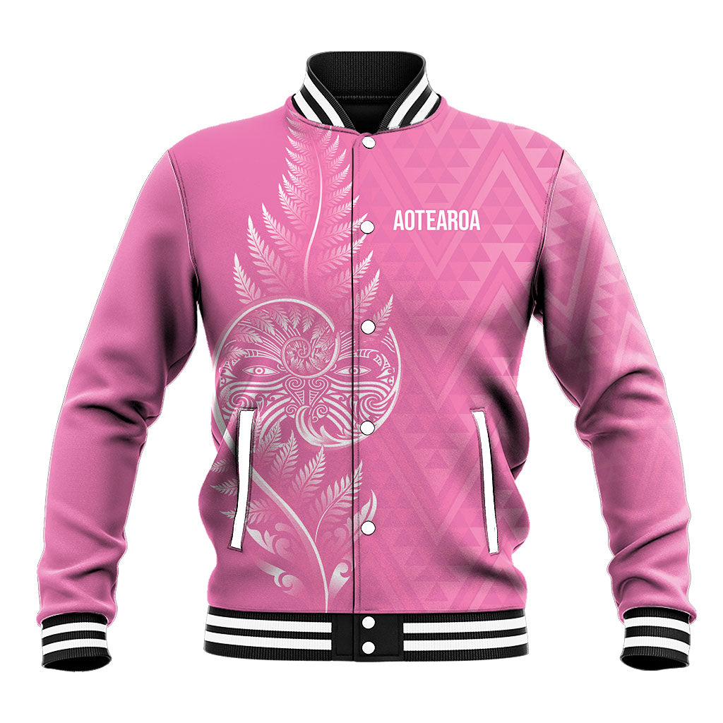 New Zealand Ta Moko Silver Fern Pink Baseball Jacket Taniko Taniwha Motifs LT7 Unisex Pink - Polynesian Pride