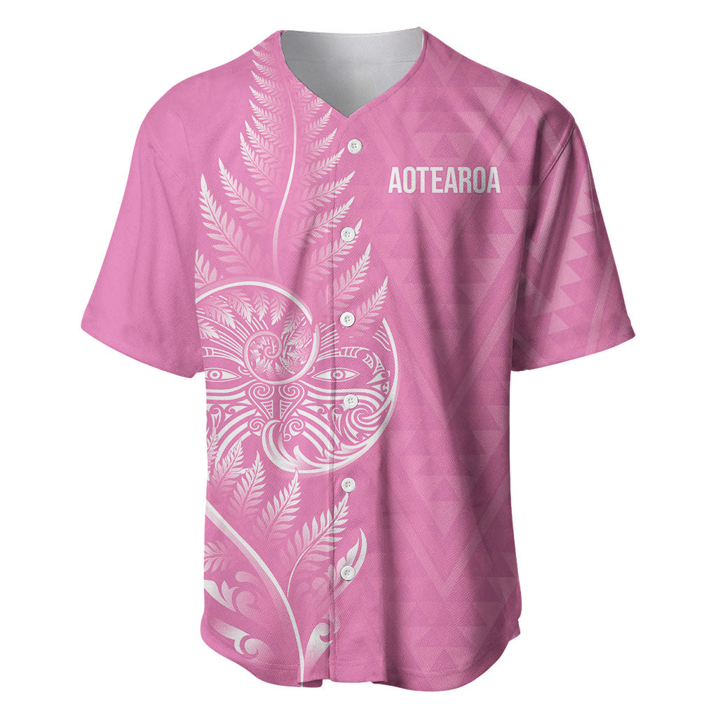 New Zealand Ta Moko Silver Fern Pink Baseball Jersey Taniko Taniwha Motifs LT7 Pink - Polynesian Pride