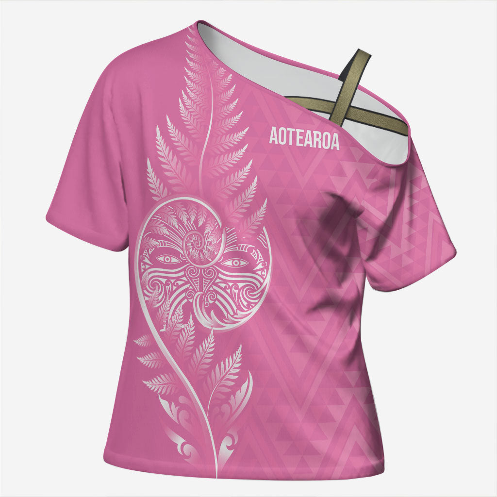 New Zealand Ta Moko Silver Fern Pink Cross Shoulder Shirt Taniko Taniwha Motifs LT7 Female Pink - Polynesian Pride