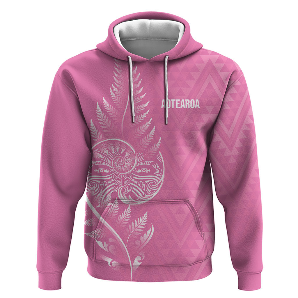 New Zealand Ta Moko Silver Fern Pink Hoodie Taniko Taniwha Motifs LT7 Pullover Hoodie Pink - Polynesian Pride