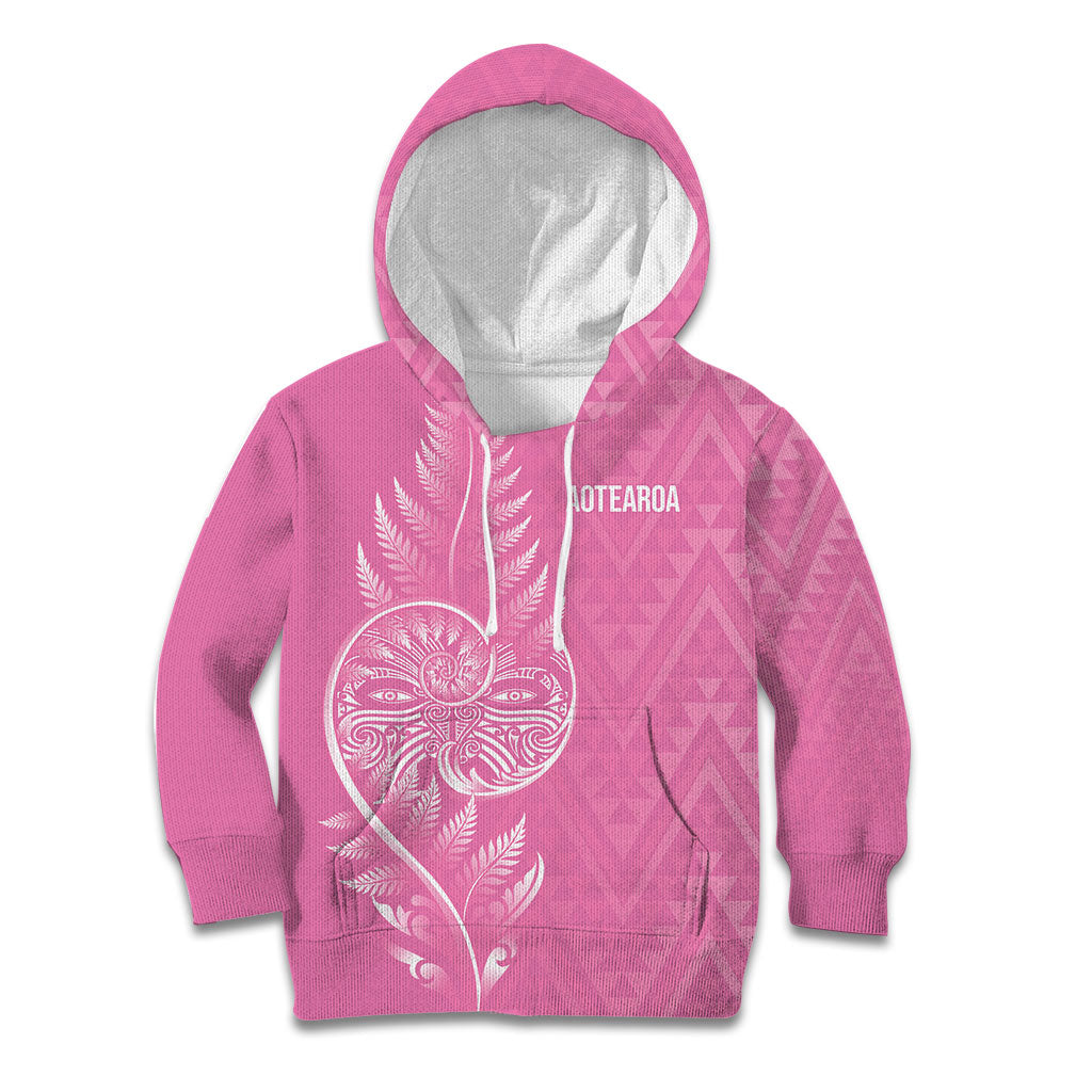 New Zealand Ta Moko Silver Fern Pink Kid Hoodie Taniko Taniwha Motifs LT7 Hoodie Pink - Polynesian Pride