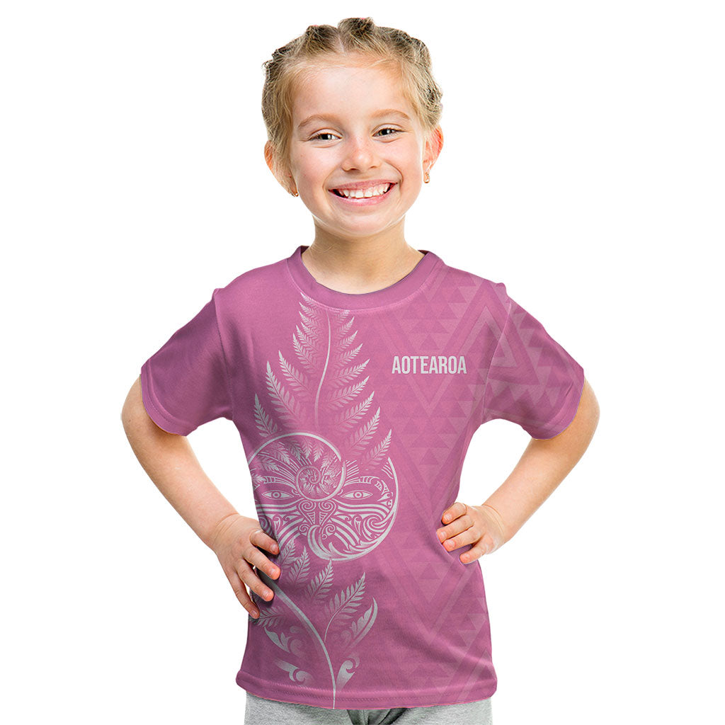 New Zealand Ta Moko Silver Fern Pink Kid T Shirt Taniko Taniwha Motifs LT7 Pink - Polynesian Pride