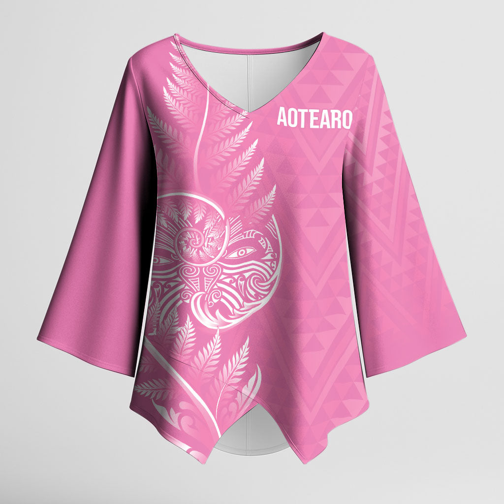 New Zealand Ta Moko Silver Fern Pink Kimono Sleeve Blouse Taniko Taniwha Motifs LT7 Female Pink - Polynesian Pride