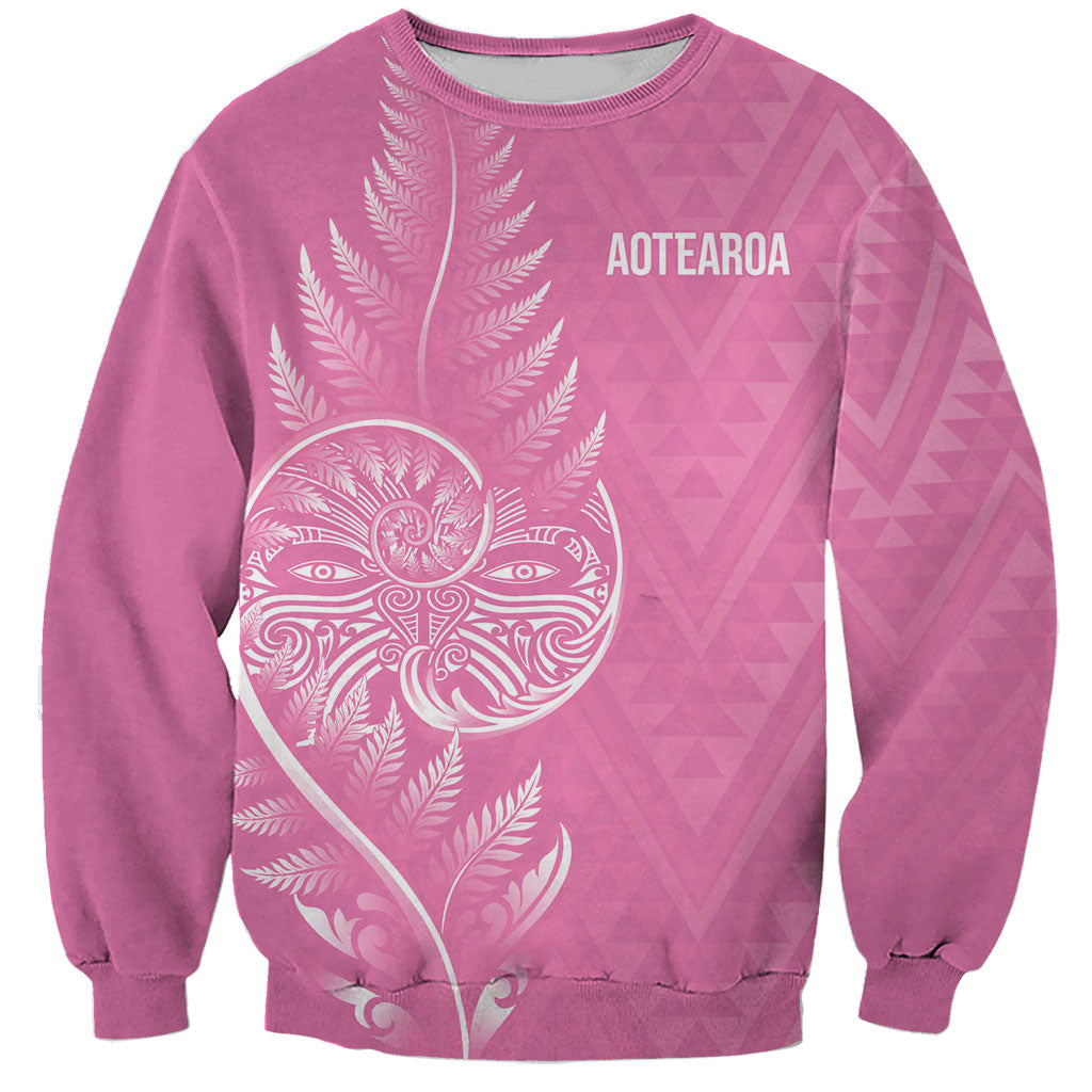 New Zealand Ta Moko Silver Fern Pink Sweatshirt Taniko Taniwha Motifs LT7 Unisex Pink - Polynesian Pride