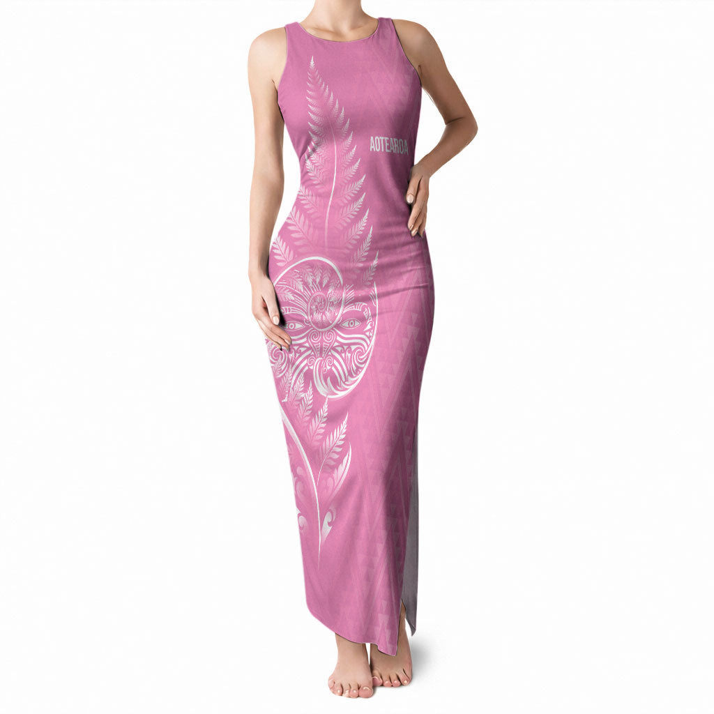 New Zealand Ta Moko Silver Fern Pink Tank Maxi Dress Taniko Taniwha Motifs LT7 Women Pink - Polynesian Pride