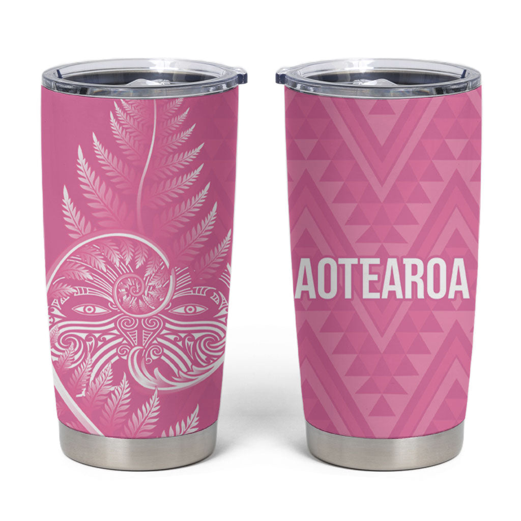 New Zealand Ta Moko Silver Fern Pink Tumbler Cup Taniko Taniwha Motifs