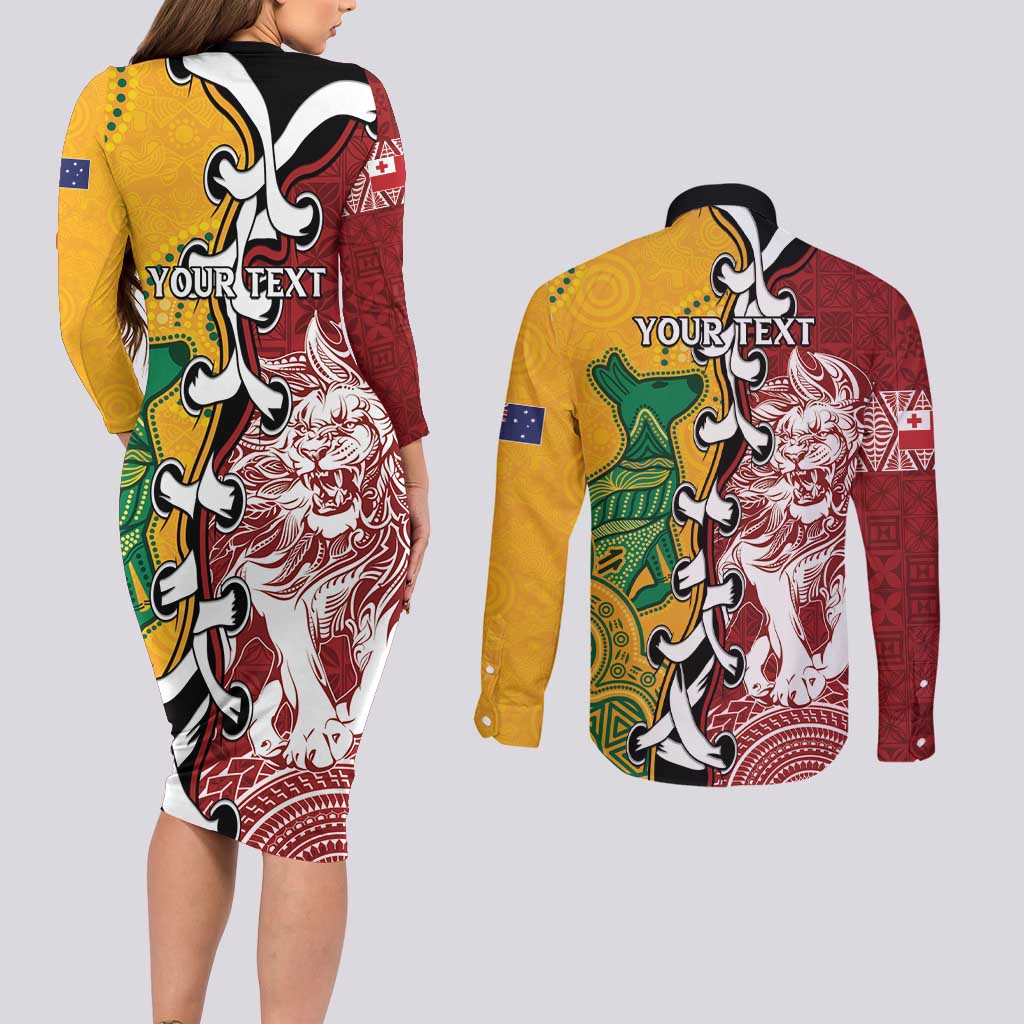Mate Ma'a Tonga Vs Australia Rugby Personalized Couples Matching Long Sleeve Bodycon Dress and Long Sleeve Button Shirt Special Mascots