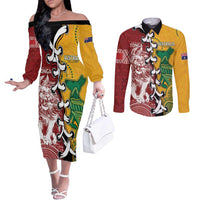 Mate Ma'a Tonga Vs Australia Rugby Personalized Couples Matching Off The Shoulder Long Sleeve Dress and Long Sleeve Button Shirt Special Mascots