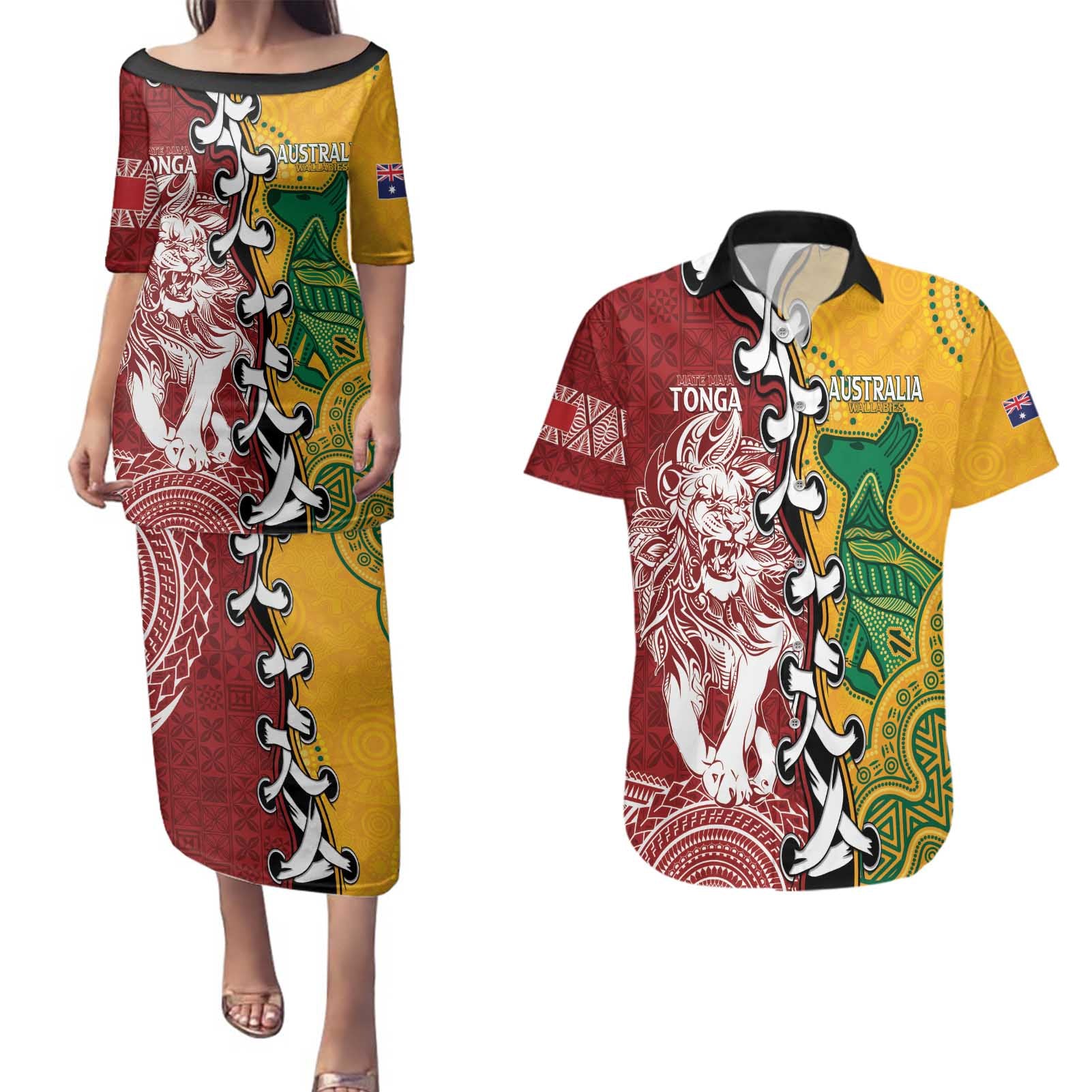 Mate Ma'a Tonga Vs Australia Rugby Personalized Couples Matching Puletasi and Hawaiian Shirt Special Mascots