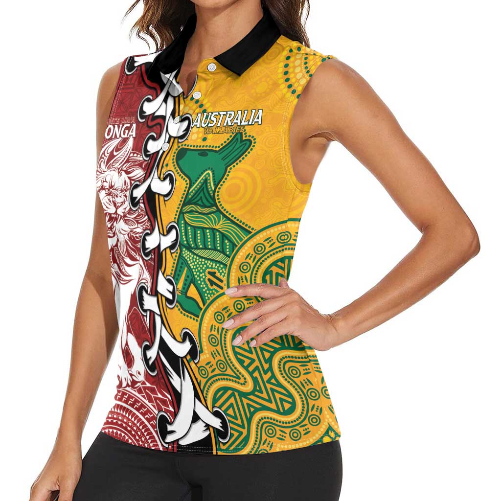 Mate Ma'a Tonga Vs Australia Rugby Personalized Women Sleeveless Polo Shirt Special Mascots